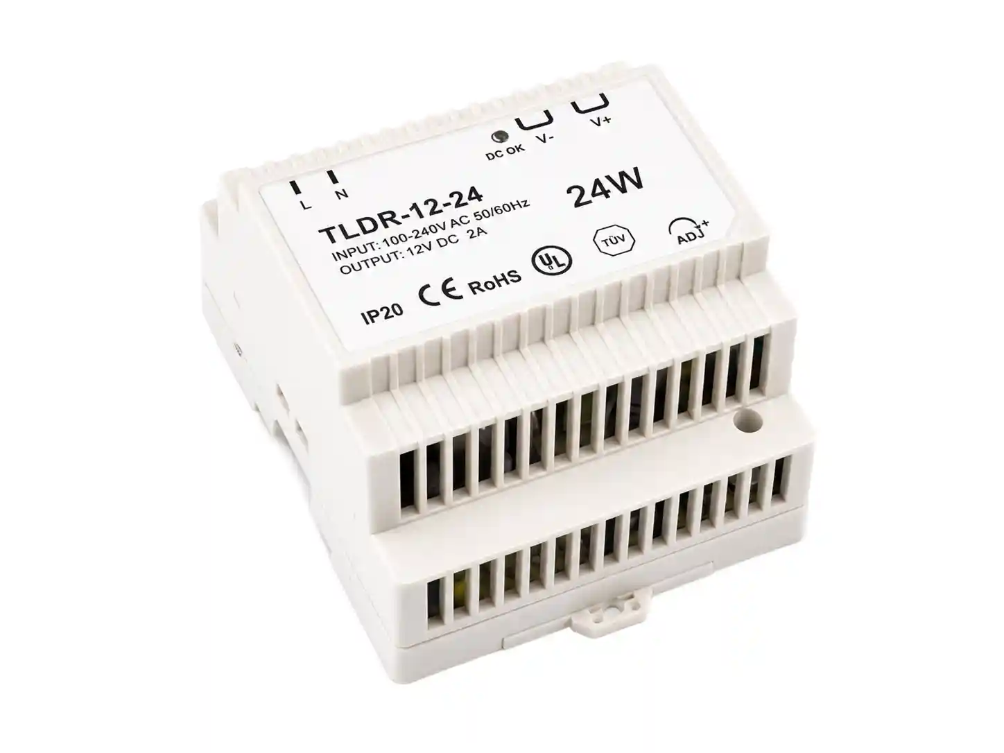 LED napájecí zdroj na DIN lištu 12V 24W 2A IP20 spínaný zdroj pro rozvaděč a LED pásky